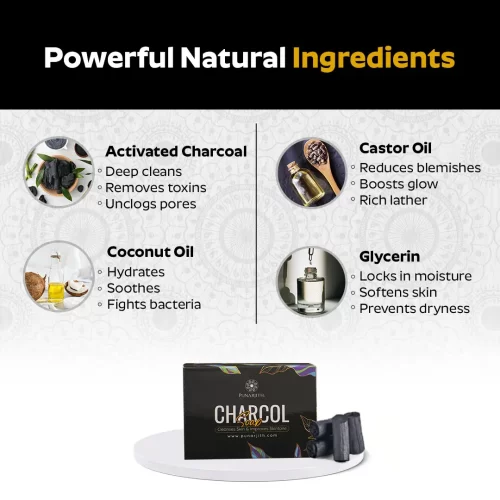 Punarjith ayurveda charcoal soap- eliminates excess oil and pollutants to control acne and pimples