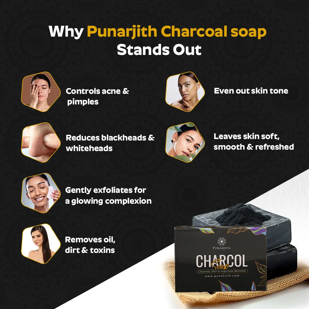 Punarjith ayurveda charcoal soap- eliminates excess oil and pollutants to control acne and pimples