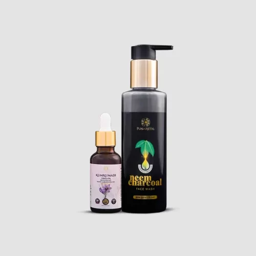 Ayurvedic Face Glow Combo Kumkumadi Tailam Ayurvedic Face Glow Oil and Neem Charcoal Face Wash